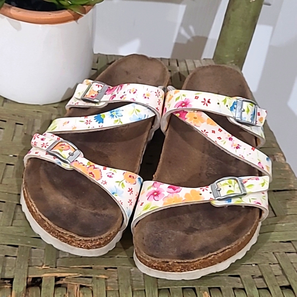 Birkenstock Birkis Womens Birka-Flor Floral Print Three Strap Sandals - Picture 8 of 8